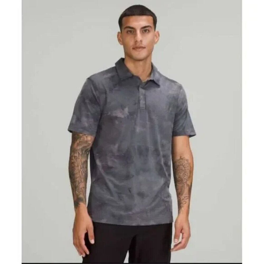 Lululemon Evolution Short Sleeve Polo‎ Shirt Gray Wash Tie Dye